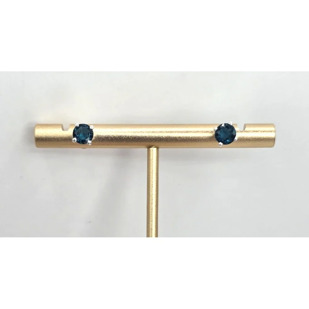 Roman Glass Teal Blue‎ Stud Earrings 5mm Round Faceted Sterling Silver 925 Posts
